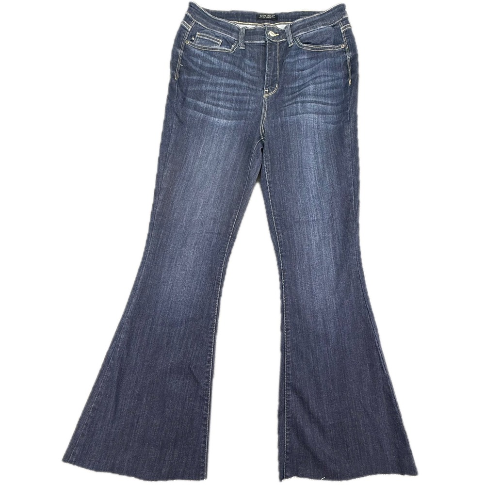 Judy Blue Flare Jeans Women 11/30 Dark Wash Raw Hem High Rise JB82343DK-CO